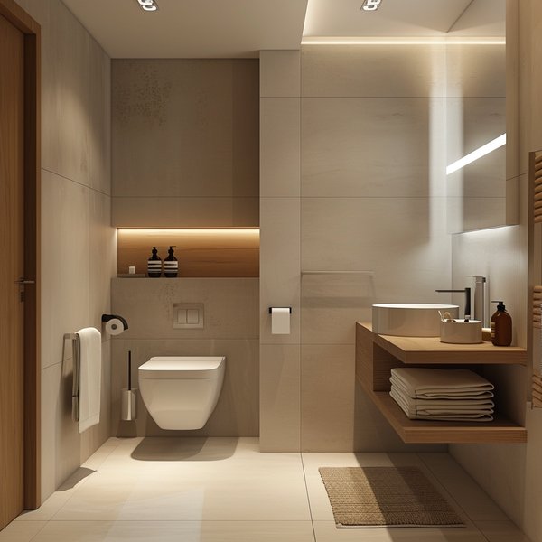 Guest bathroom in soft neutral tones