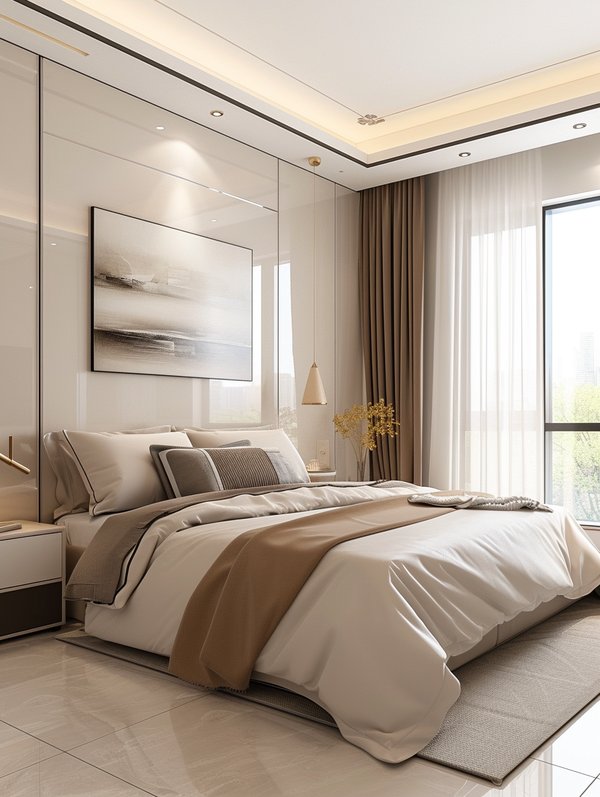 Bedroom in soft neutral beige tones