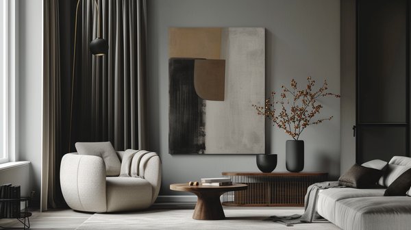 Grey living room with abstract wall art