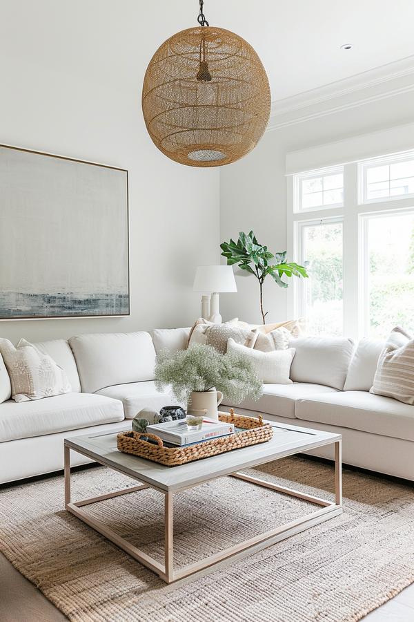 Living room styled with soft boucle furniture