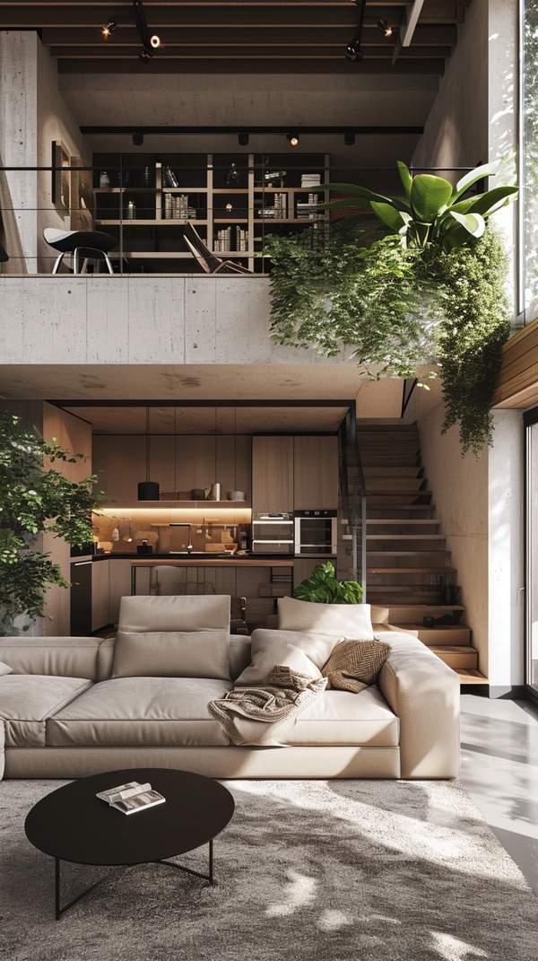 Loft living room styled with plants