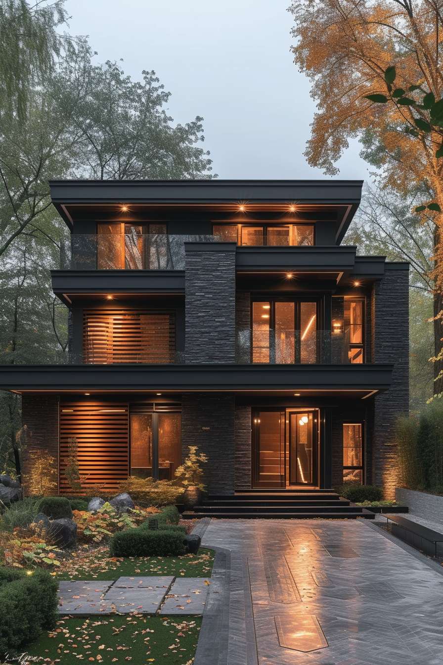 Modern house exterior at dusk
