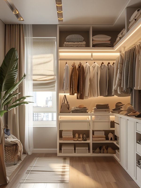 Walk-in closet with custom joinery